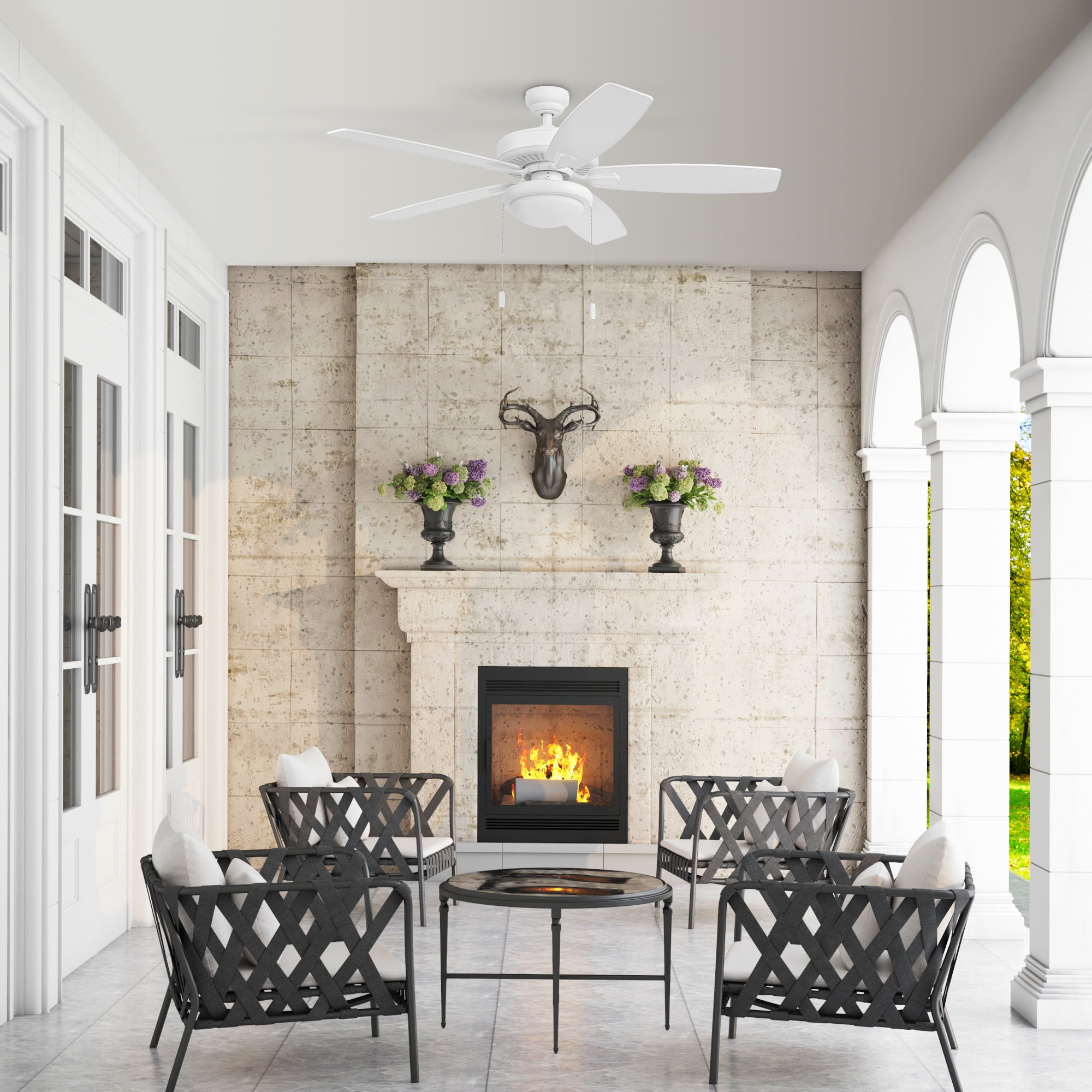 Honeywell Blufton 52" Traditional White Indoor/Outdoor Ceiling Fan with Light, Pull Chains & Reversible Motor