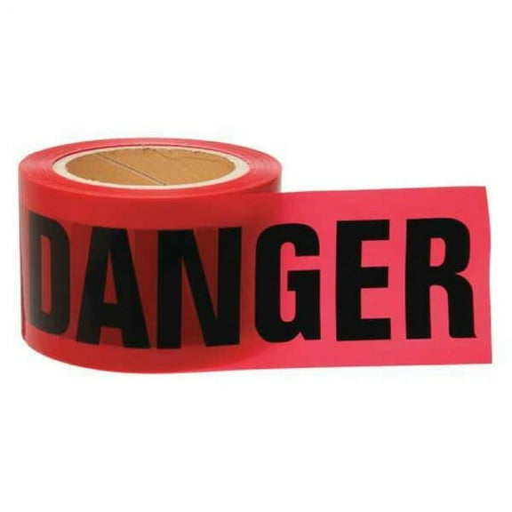 Barricade Tape, Danger, Red, 3 in Wide x 200 ft Length, Polyethylene, 3 mil