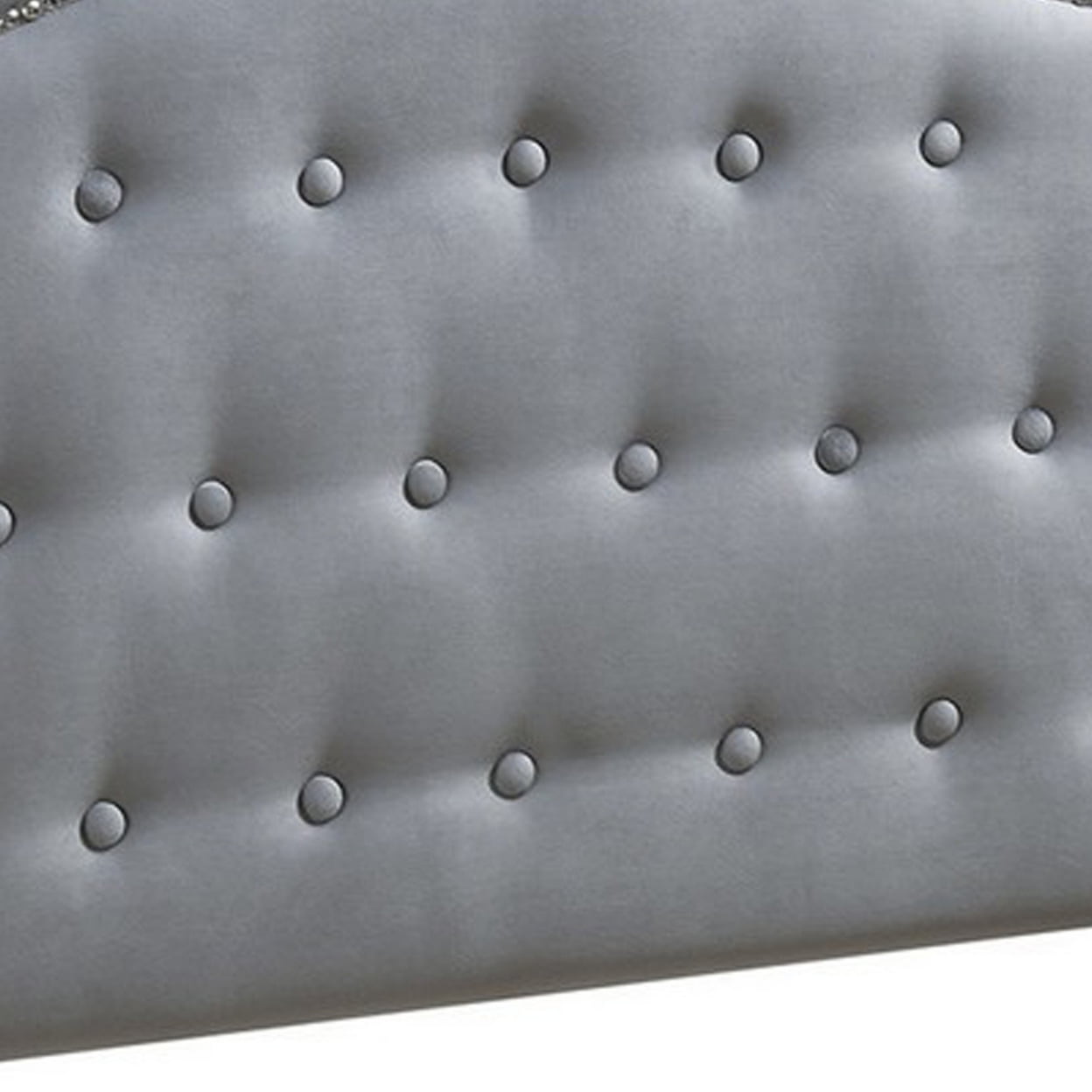 Button Tufted Twin Velvet Bed with Curved Headboard in Gray