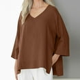 thumbnail image 2 of Yuanlook Womens Oversized T-shirts V Neck Tee Shirts 3/4 Sleeve Loose Fit T Shirt Business Casual Tops - Coffee - M, 2 of 7