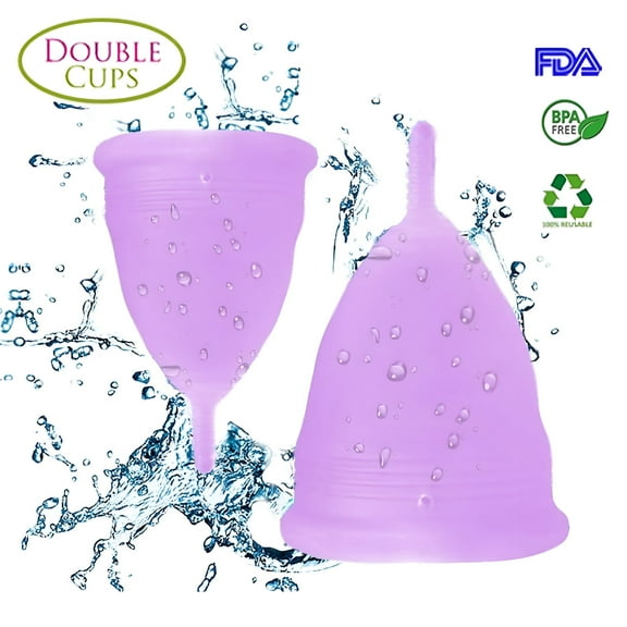 QARUN Menstrual Cups,Reusable Period Cup for Beginners,Tampons & Pads Alternative,Silicone Menstrual Cup Set,Double Cups (Regular and Heavy Flow)-Purple