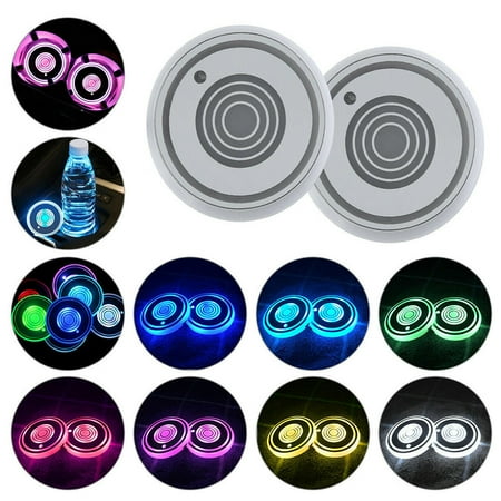 

2 PCS 7 Colorful LED Car Cup Holder USB Charging Mat Coaster Pad Changing Lights