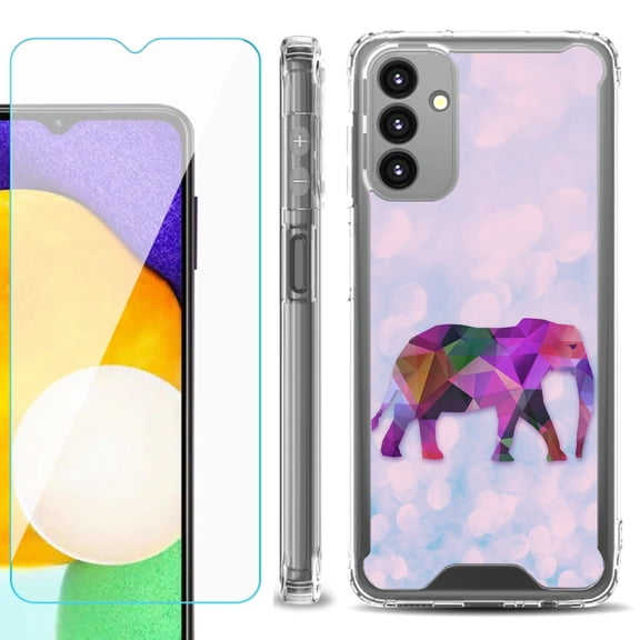 Shockproof Bumper Phone Case for Samsung Galaxy A13 5G, with Tempered Glass Screen Protector, by OneToughShield ® - Elephant /Polygon