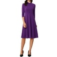 thumbnail image 1 of INSPIRE CHIC Vestido Vintage para Mujer de Manga 3/4 con Cuello Alto, Vestido A-Line de Oficina XS Púrpura Profundo, 1 of 6