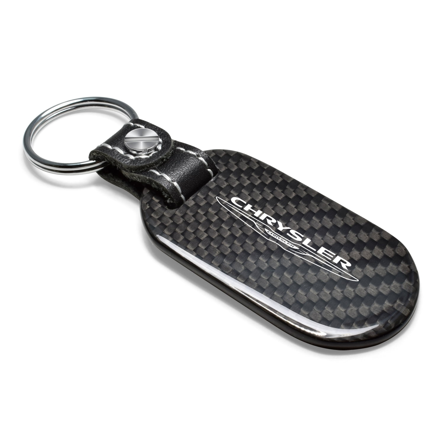 Chrysler Logo Black 100% Real Carbon Fiber Dog-Tag Style Key Chain