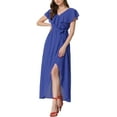 thumbnail image 2 of INSPIRE CHIC Wrap Dress for Women's Cap Sleeve Ruffled V Neck Casual Maxi Dresses Blue XL, 2 of 5