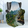 thumbnail image 4 of East Soft Flannel Fleece Throw Blanket, River Kwai Living House Tropic Thailand Village Attractions Scenery, Cozy Plush for Indoor and Outdoor Use, 60" x 80", Forest Green Turquoise, by Ambesonne, 4 of 5