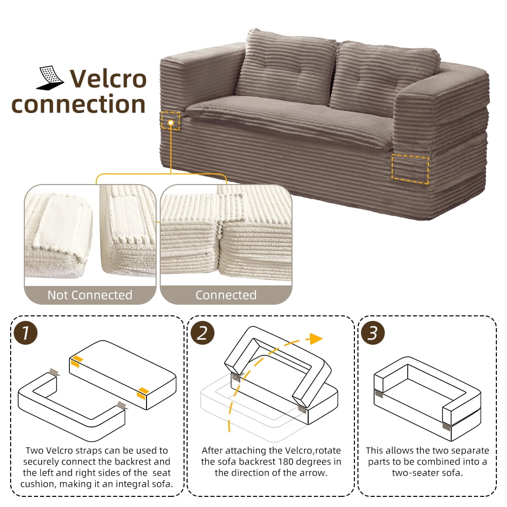 Anpport 80" King Size Convertible Sectional Sofa Bed, Plush Corduroy Deep Seat Couch with Chaise Lounge and Blanket, for Living Room Apartment, Coffee