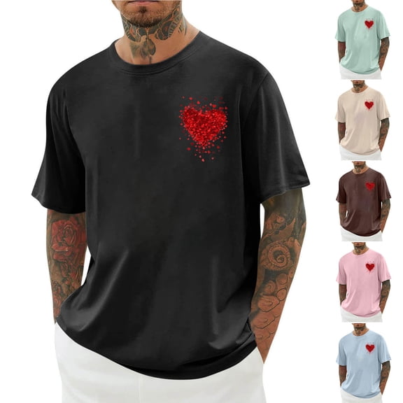Momasggi Big and Tall Graphic Tees for Men Loose Fit Drop Shoulder Short Sleeve Shirt Fashion Heart Print Crewneck T-Shirts Casual Summer Tshirts Coffee S