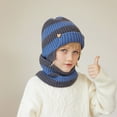 thumbnail image 4 of Zwiiyzr Kids Winter Beanie Hat Warm Knit Thick Stripe Ski Cap And Scarf Set For Girls Boys 1-11 Years Blue, 4 of 5