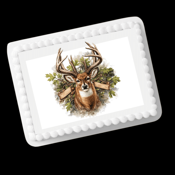 Deer Head Edible Frosting Photo Cake Topper
