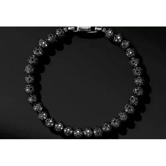 Men's Bracelet 10Ct Round Cut Lab-Created Black Diamond in 14K Black Gold Plated