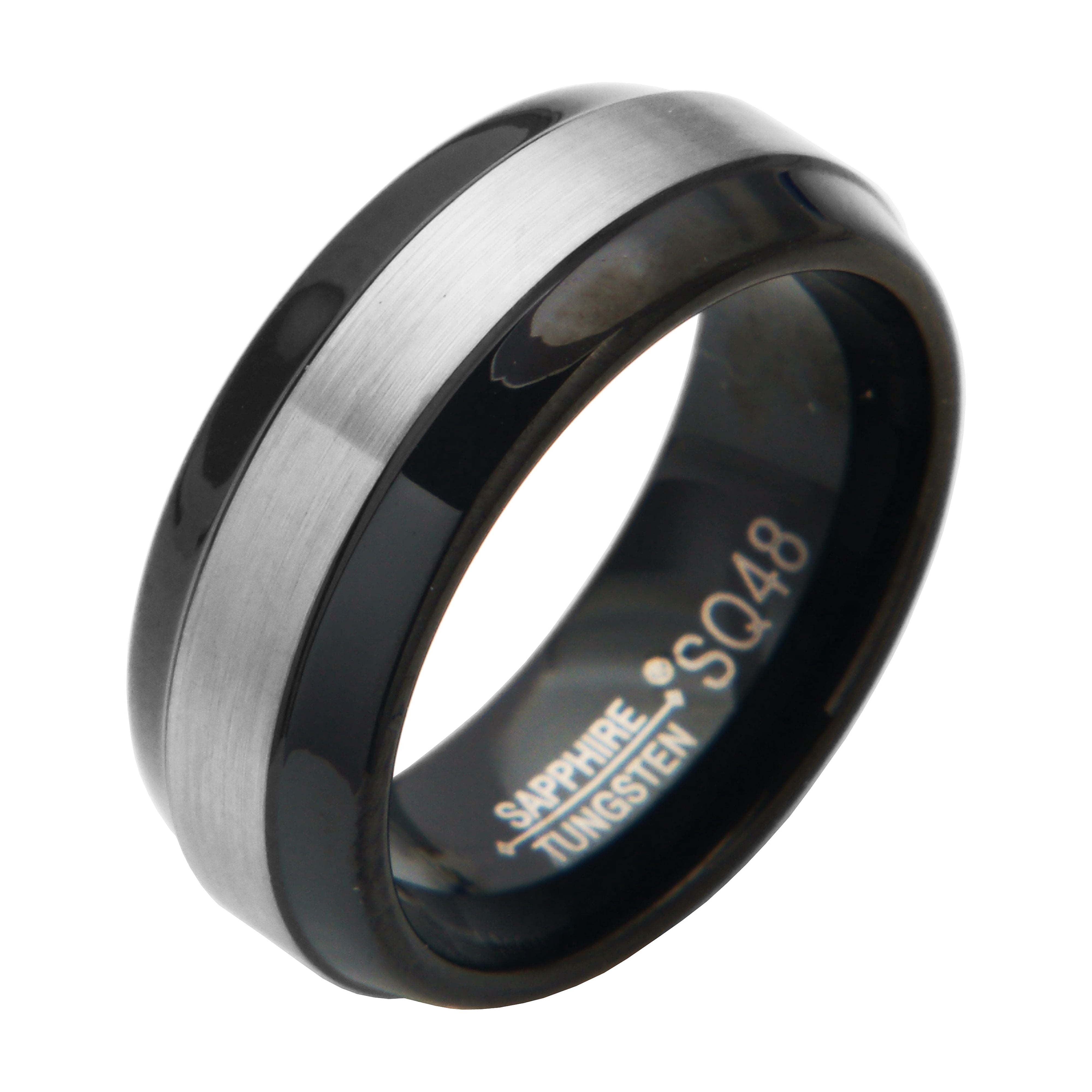 Sapphire Tungsten 8mm Black Finish Two-Tone Comfort Fit Wedding Bands Rings for Men, Size 12