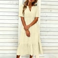 thumbnail image 5 of Ayolanni Short Sleeve Women Summer Dresses V Neck Solid A-Line Maxi Dress Beach Casual Knit Elegant Long Dress with Pockets Yellow XXXL, 5 of 6