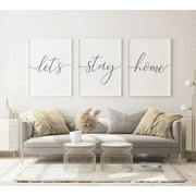 Wall Decor 3 Pieces Let's Stay Home Prints Posters Wall Art Canvas Painting for Artwork Family Room Farmhouse Decor with Inner Frame