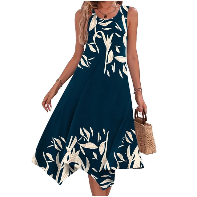 FcBaudy Robe Sans Manches à Col Rond, Robes d'Été pour Femmes, Robes pour Femmes Robe d'Été Décontractée pour Femmes Robe d'Été Sans Manches Ourlet en Pointe Robe Maxi Débardeur Robe de Plage avec Poches Robe pour Femme