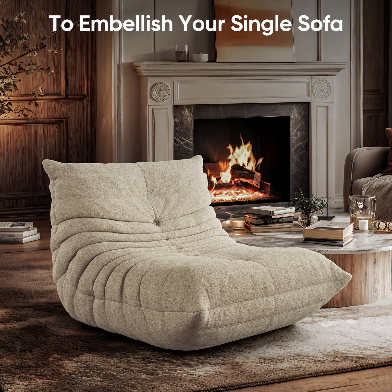 Raffle Pinker Giant Bean Bag Chair Lazy Floor Sofa, Memory Foam Fireside Sofa for Adults, for Living Room Bedroom Dorm Office, White