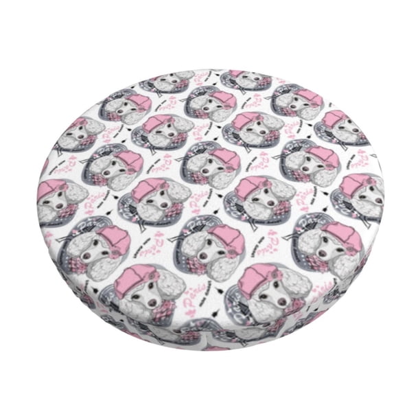 Disketp Poodle Dog Funda Redonda para Taburete, Funda de Cojín para Silla de Bar Suave y Elástica-12 inch