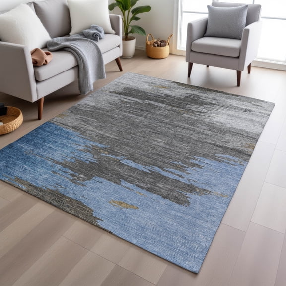 Addison Rugs Chantille Indoor/Outdoor Transitional Abstract Denim Machine Washable Rectangle Rug, 10' x 14'