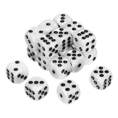 20Pack 6 Sided Colored Standard Dice Acrylic D6 Mini Polyhedral Pearl Pattern Game Dice Set for Table Games or Math Learning White/Black Point