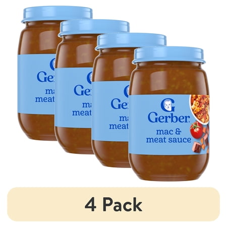 (4 pack) Gerber 3rd Foods Mealtime for Baby Baby Food, Mac & Meat Sauce, 6 oz Jar