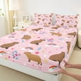 thumbnail image 3 of Manfei Cute Cartoon Capybara Twin Sheet Sets,Girls Flower Floral Twin Fitted Sheet,Pink Brown Flat Sheet For Princess,Microfiber Bedroom Decor,3-Piece, 3 of 7