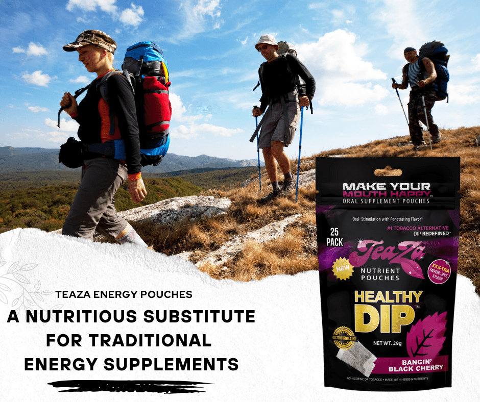tobacco alternative dip Black Buffalo, Tobacco-Free Dip, Pouch, Mint food color TeaZa Energy, Herbal Energy Pouches,