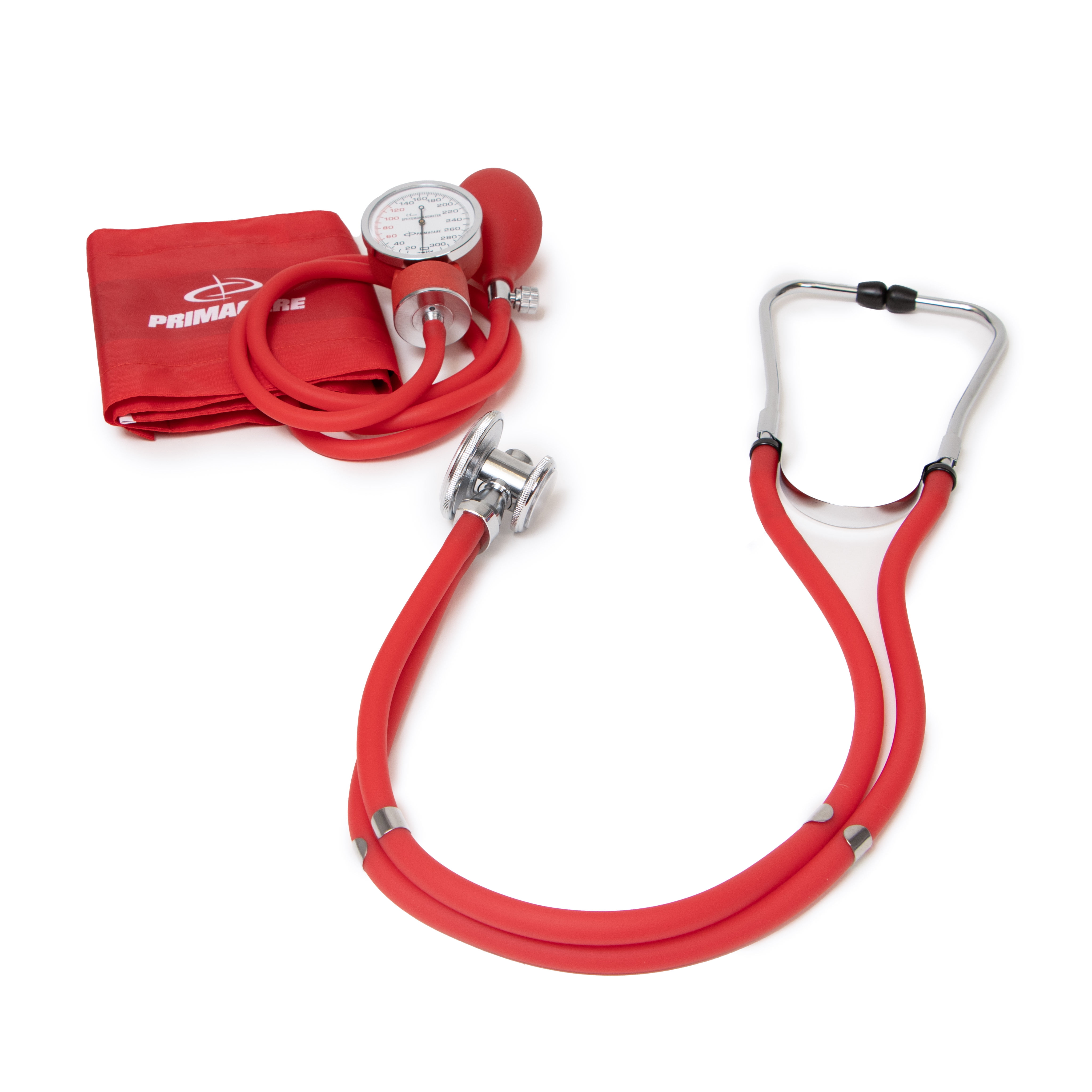 Primacare DS-9181-RDWM Professional Aneroid Sphygmomanometer and Sprague Rappaport Stethoscope, Manual Blood Pressure Kit with Cuff and Carrying Case, Red