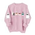 thumbnail image 4 of TKLPEHG Womens Halloween Sweatshirt 2026 Fashion Bookish Reading Ghost Graphic Sweatshirt For Book Lover Long Sleeve Crewneck Funny Pullover (Pink,L), 4 of 7