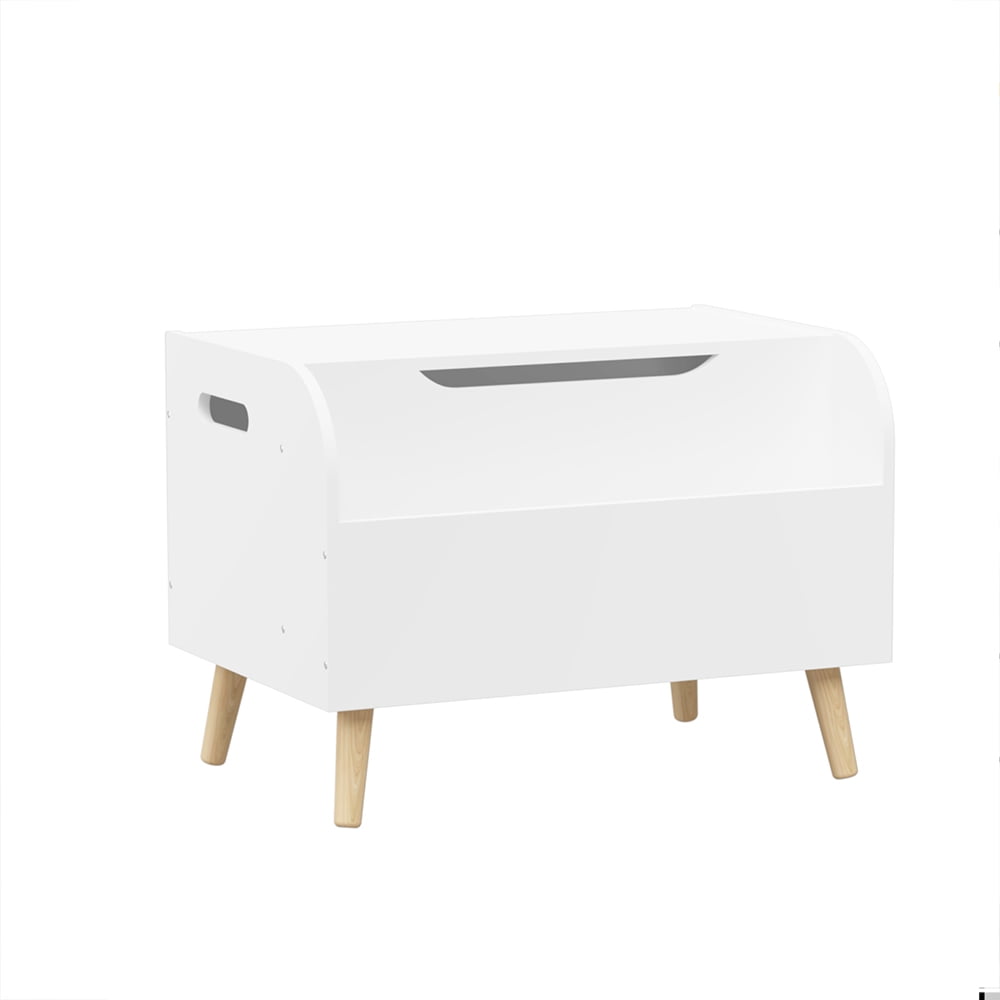 Tcbosik Storage Chest with Front Bookshelf, Modern Wood Toy Box Organizer with Safety Hinge and Flip-Top Lid, Entryway Storage Bench, Easy Assembly, White