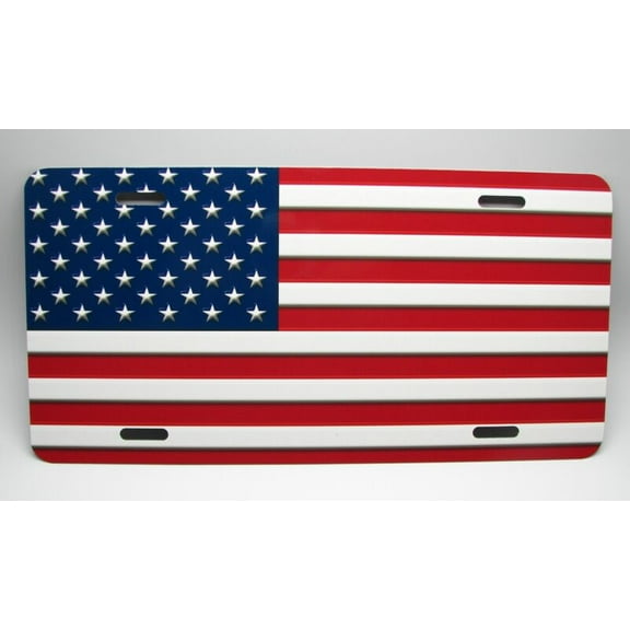 AMERICAN FLAG 3D EFFECT METAL CAR NOVELTY LICENSE PLATE USA FLAG U.S. FLAG - Aluminum ( 12 inch x 6 inch )