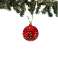 thumbnail image 2 of 4 Inch Green, White & Red Christmas Ball Ornaments with Christmas Tree Design, 2 of 8