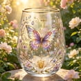 thumbnail image 3 of Homellea 2026 Garden Butterfly Floral Morning Bliss Glass Tea Cup, 4.33 Inch Gold Rim Decorative Drinking Glass with Purple Butterfly, Flower and Vine Print for Wine, Cocktails, Gift, 3 of 8