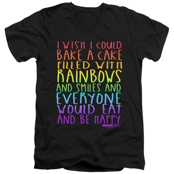 Mean Girls Rainbows And Cake Adult V-Neck T-Shirt 30/1 T-Shirt Black