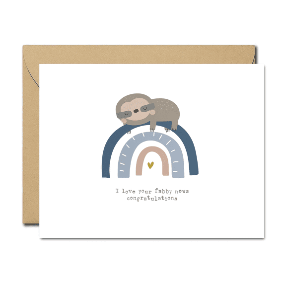 Cute Sloth Congratulations Card – “I Love Your Fabby News” Message – Ideal for Baby Announcements, Graduations, or Achievements – Blank Inside, Envelope Included