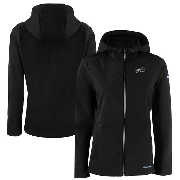 Women's Cutter & Buck Black Buffalo Bills Evoke Eco Softshell Recycled Full-Zip Hoodie Jacket