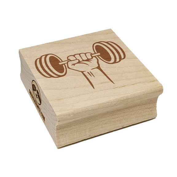 Hand Lifting Dumbbell Weightlifting Weights Gym Workout Square Rubber Stamp Stamping Scrapbooking Crafting - Small 1.25in