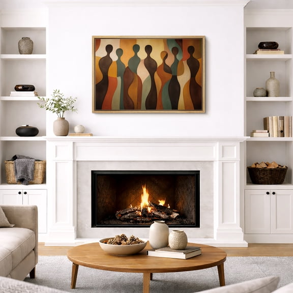 Framed Canvas Wall Art Abstract Human Figures Print for Living Room Decoration - 16"x24" NATURAL