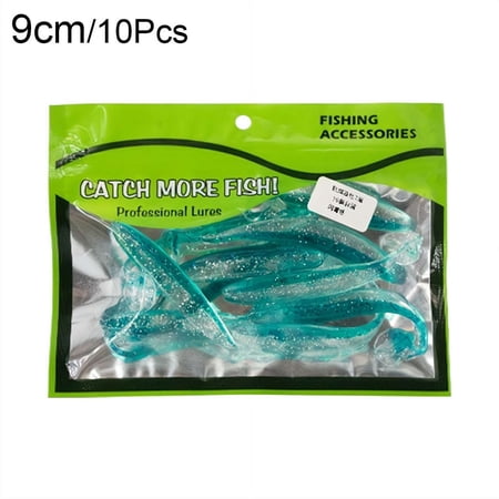 10Pcs Soft Fishing Lures T-shaped curled tail soft worms 3.5in Bagged lures Grub Worm Baits Fish Tackle Accessory for Fishing Outdoor multicolor - Green