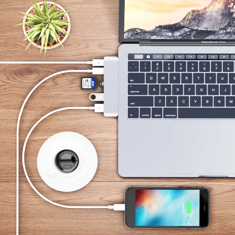 6 In 1 USB C Hub USB Type C Hub Adapter For MacBook Pro/Air M1 M2 2021 2020 2019 2018 Thunderbolt 3 PD USB 3.0 SD TF Card Reader