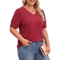 thumbnail image 2 of WellSize Plus Size Women Blouses Casual Button V Neck tunic tops Summer Short Sleeve Shirts, 2 of 7