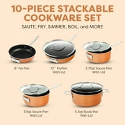 Gotham Steel Stackmaster 10 Pc Pots and Pans Set Non Stick Cookware Set with Kitchen Utensils, Induction Ready, Non Toxic Pot and Pan Set With Space Saving Design, Oven and Dishwasher Safe, Copper
