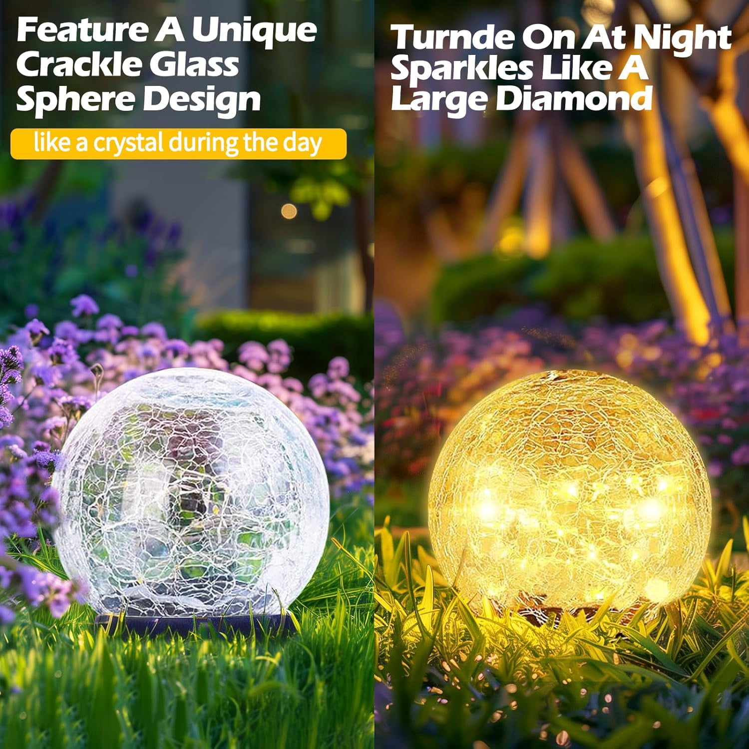 1 Pack Solar Globe Lights Outdoor Waterproof-Solar Balls-Solar Garden Lights-Orbs Cracked Glass Ball for Lawn Patio Yard Backyard Decorations