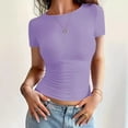thumbnail image 2 of YUGYXL Womens Basic T Shirts Stretchy Soft Slim Fit Short Sleeve Y2k Cute Summer Crop Workout Tops Purple Top L, 2 of 6