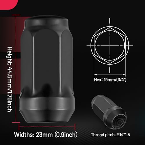 SPBTAR 14mmx1.5 Wheel Lug Nuts,24pcs Black M14x1.5 Lug Nuts Closed End Cone Seat Bulge Acorn Lug Nuts 3/4 inch 19mm Hex 1.75 inch 44.5mm Tall Compatible with Chevy Silverado 1500 Express 1500