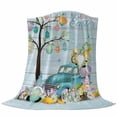 thumbnail image 6 of Easter Blanket Soft Cozy Warm Throw Blanket for Couch, Plush Fuzzy Flannel Fleece Blankets for Sofa, Turquoise Truck Eggs Gnomes Rabbit Wooden Grain Bed Blankets Lightweight Gifts for Women, 32"x48", 6 of 9