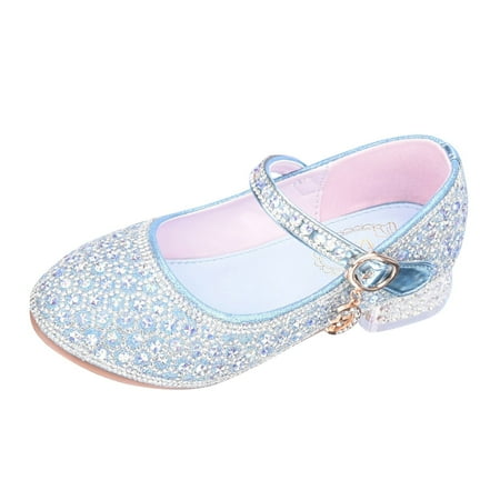 

Girls Sandals Crystal High Heels Single Piano Performance Walk Show Flower Dress Kids Sandals Size 8Y-9Y