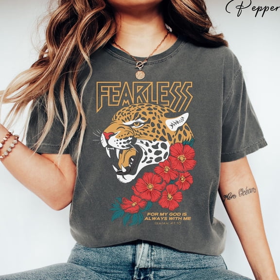 Fearless Jaguar Shirt Christian Leopard Tee Isaiah 41 10 Bible Verse Tshirt Faith Floral G