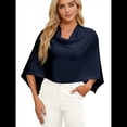 thumbnail image 1 of Poncho para Mujer, Corte Entallado, Chal Versátil, Tejido Suave, Cuello Vuelto, Top Corto Azul Marino un Tamaño, 1 of 10