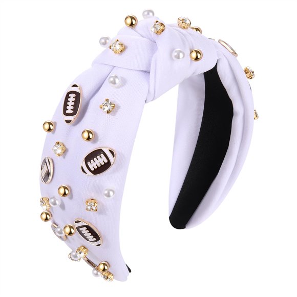 Diadema de fútbol con perlas y diamantes de imitación, diadema anudada con joyas, accesorios deportivos para el cabello para el día del juego, regalo para fanáticos de las mamás del fútbol
